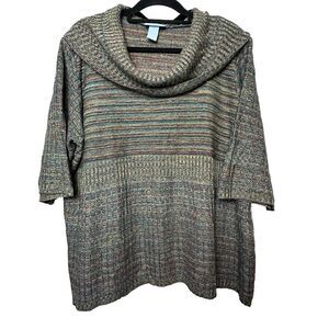 2/$30 Liz & Me Colorful Cowl Neck Sweater Womens 1X Stretch Office Rainbow